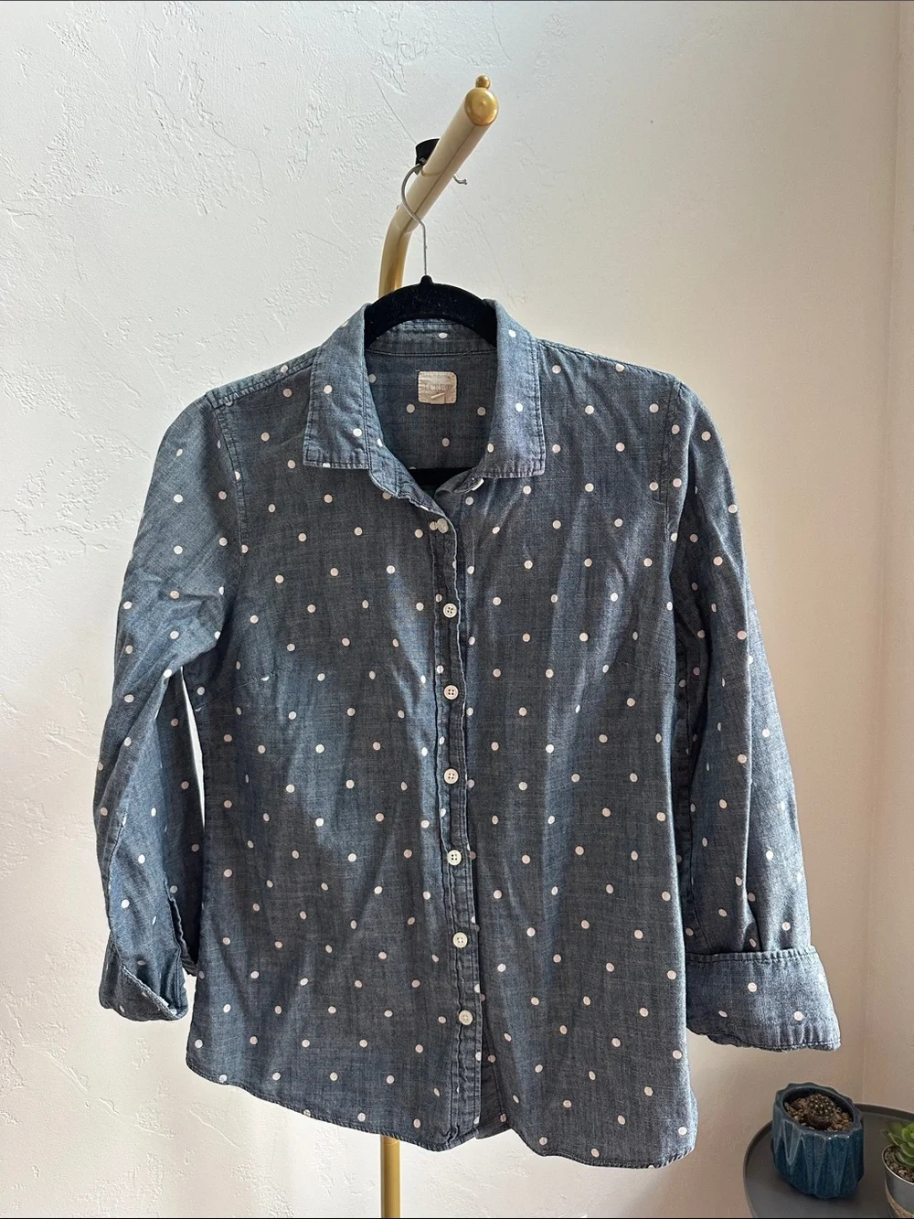 J. Crew Denim Blue Polka Dot Button-Down Shirt